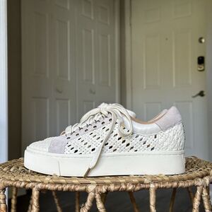 Joie Handan WHITE Woven Leather Platform Lace-Up Sneakers EU 37.5 US 7.5